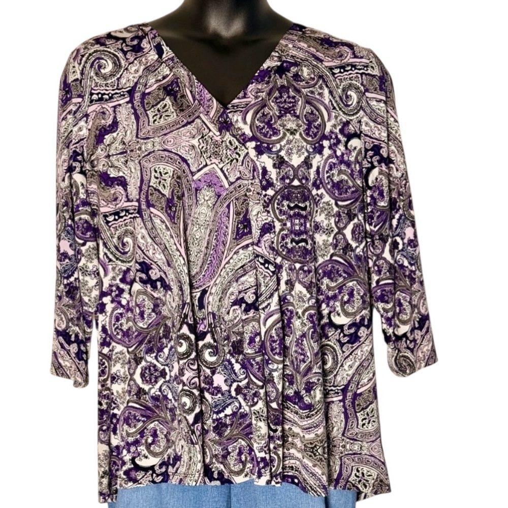 💜  Purple Paisley Pleated Swing Top – Size 26/28 💜 - Picture 2 of 8